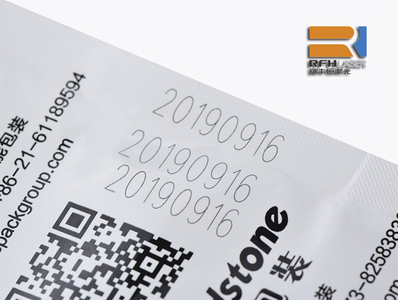 UV laser source marking PE Plastic Food Bags Expiry Date Batch NO